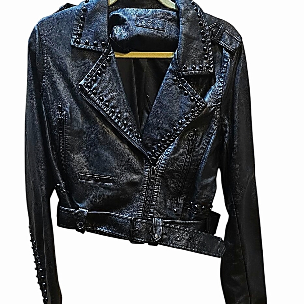 Chic Black Studded Leather Jacket by Blank NYC.